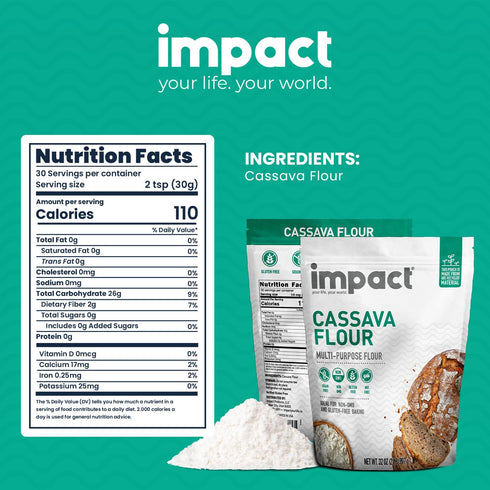 2lb Impact - Conventional Cassava Flour, Gluten, Grain, Dairy, Soy & Nut Free, Vegan, Non-GMO, Fine Texture