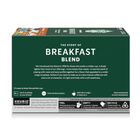 40 Starbucks K-Cup Coffee Pods, Medium Roast Hot or Iced Coffee, Breakfast Blend, Keurig Pods