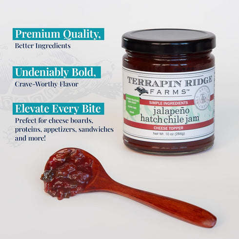 10.5 oz Terrapin Ridge Farms Jalapeno Hatch Chile Jam Gourmet Sweet & Spicy Spread, Vegan & Gluten-Free Jar