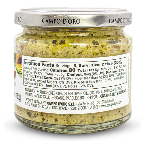 6.35 oz, 180 CAMPO D'ORO - Creamy Artichoke and Almond Dip, g, Non GMO