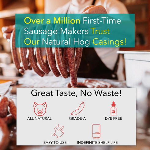 32-38mm, 25 Lbs 1.2-1.5" Pack-1 The Sausage Maker Natural Hog Sausage Casings Edible Casing For Sausage Making, Stuff