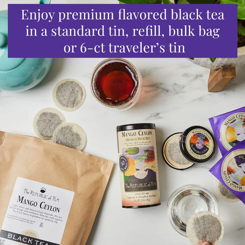 50 The Republic of Tea - Mango Ceylon Black Tea, Metabolic Frolic Tea, Tea Bag Tin