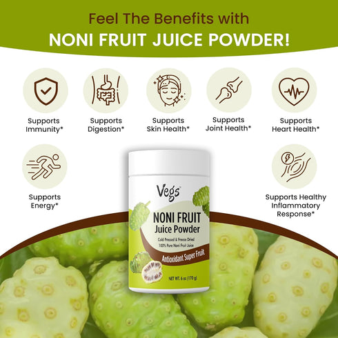 20 6 oz Vegs Noni Juice Powder - Freeze Dried Organic Noni Fruit Juice, X Concentrated High Potency Antioxidant Instant