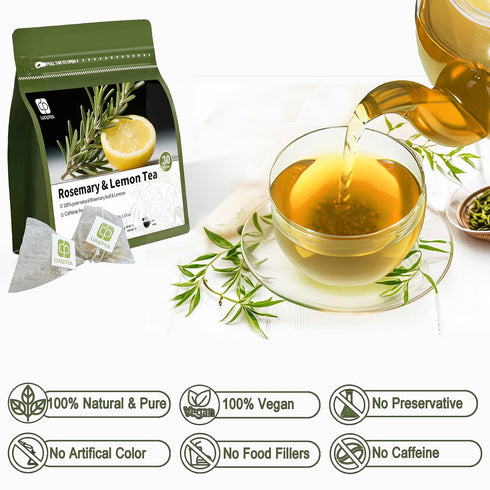 100% (30 luoptea Rosemary &lemon Tea Bags| Natural,Caffeine-Freewith Sun-Dried Lemon Peel &RosemaryLeaves,No-GMO