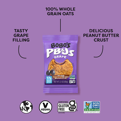 Bobo's Whole Grain Oats Grape PB&J Snack Bars - Gluten Free & Non-GMO