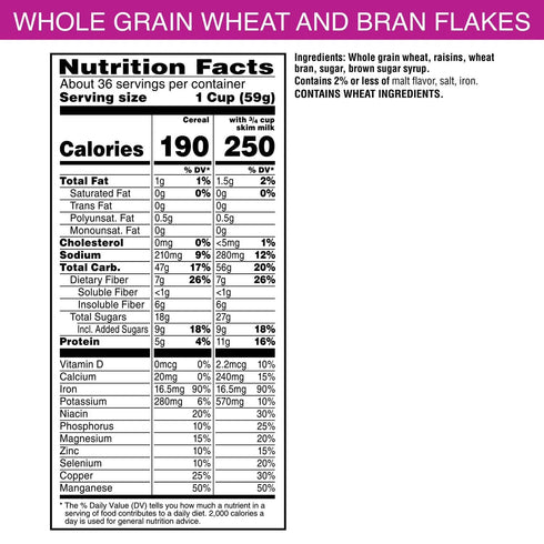 Generic 76.5 oz (Pack 2 Raisin Bran Breakfast Cereal, Excellent Source of Fiber, Box of Bags)