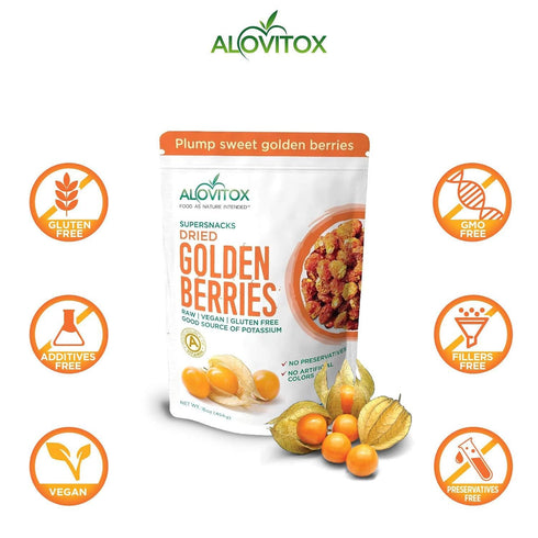 16 oz Alovitox Organic Sun Dried Golden Berries | Raw, Vegan, Gluten Free Super Snack High in Smart Protein, Dietary