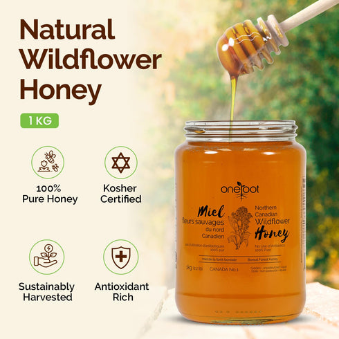 2.2 lbs 1kg, OneRoot Natural Wildflower Honey - / Pure Canadian Boreal Forest Honey - Unpasteurized, Minimally Filtered