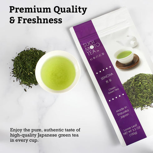 SUGIMOTO TEA Japanese Sencha Green Tea Loose Leaf, 3.5 oz (100 g), Pack of 1