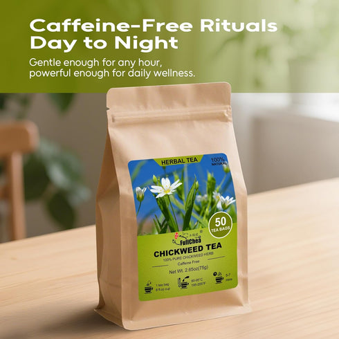 50 FullChea - Chickweed Tea, Teabags - Premium Natural Chickweed Herb - Non-GMO - Caffeine-Free Herbal Tea - Soothe
