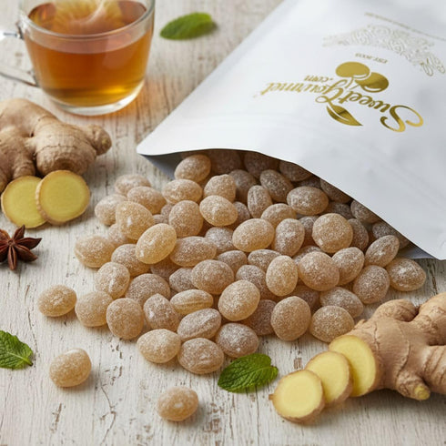 3 SweetGourmet Natural Sanded Ginger Drops, Old-Fashioned Hard Candy, Bold Spicy Flavor, Sugar-Coated, Pound Bulk Bag