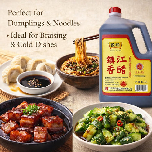 MAJI RICE 100% 3 Hengshun Chinese Zhenjiang Black Vinegar, Naturally Brewed, No Preservatives - Liter