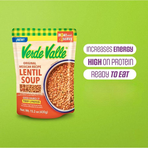 15.2 oz (Pack 1), Verde Valle Original Recipe Lentil Soup Fresh Ready to Eat of Authentic Mexican Prepared Meal, Sopa