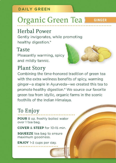 Traditional Medicinals Organic Green Tea Ginger Herbal Tea, Promotes Healthy Digestion, 16 Tea Bags