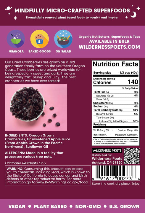 2 (32 Wilderness Poets, Oregon Cranberries (Sweetened with Apples) - Dried Cranberries Infused with Unsweetened Apple