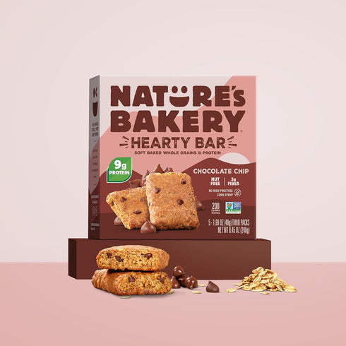 30 Count Natures Bakery Hearty Bars Chocolate Chip, Plant Based Protein Snack Bar