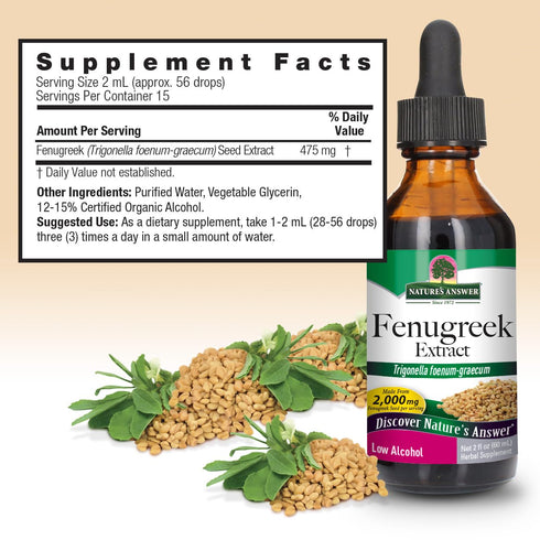 2 Nature's Answer Fenugreek Seed with Organic Low Alcohol Fluid Ounce | Female Reproductive Support | Aid For Mothers |