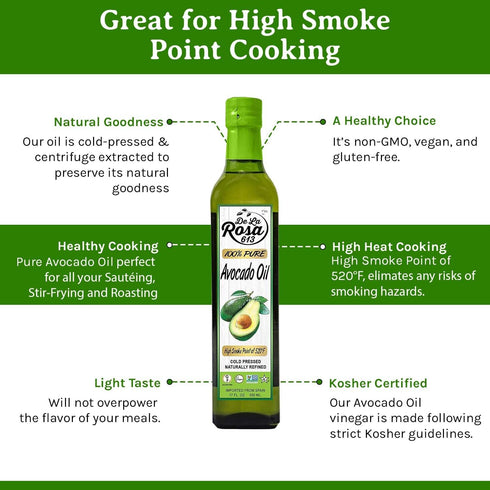 100% 17 Oz (Pack 1) De La Rosa Pure Avocado Oil, Kosher for Passover, Vegan, Non-GMO & Gluten Free, Great for High