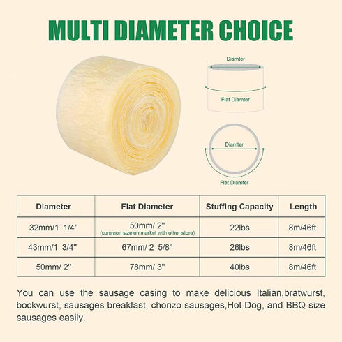 (8m/26ft) FAIRSKY Edible Drying Natural Sausage Casing, Sausage Casings for Flavorous Homemade Sausages Ham,Breakfast