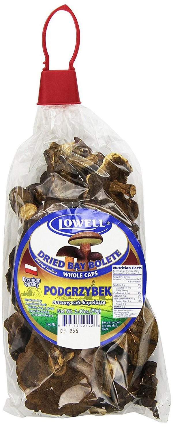 Lowell Foods Polish Dried Bay Bolete Mushrooms ( Podgrzybek ) Whole Caps 70g/2.47oz.