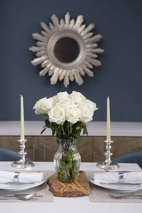 12 KaBloom - Bouquet of Fresh White Roses (Farm-Fresh, Long-Stem) - Fresh Flowers for Birthday, Valentine's & Mother's