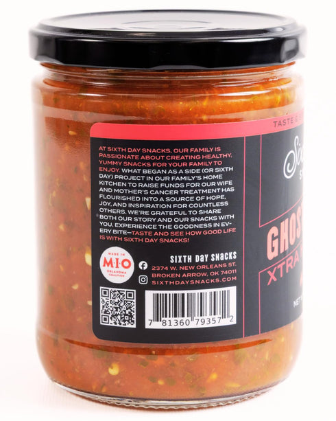 16 oz Sixth Day Snacks Ghost Pepper Xtra Hot Salsa | Intense Heat with Real Flavor | Small Batch, Clean Ingredients |