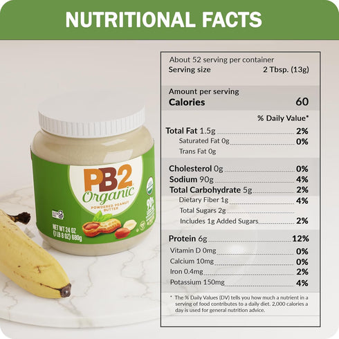 PB2, 6.5oz, Organic Powdered Peanut Butter - Non-GMO & Gluten-Free