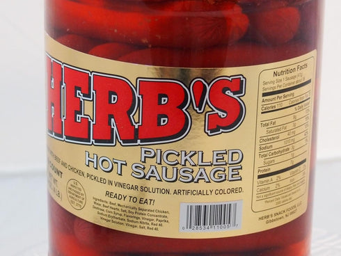 Herbs (1 39 Count RED HOT Pickled Sausage Gal. Jar) Beef & Chicken No Pork ( From Jersey Candy Company)
