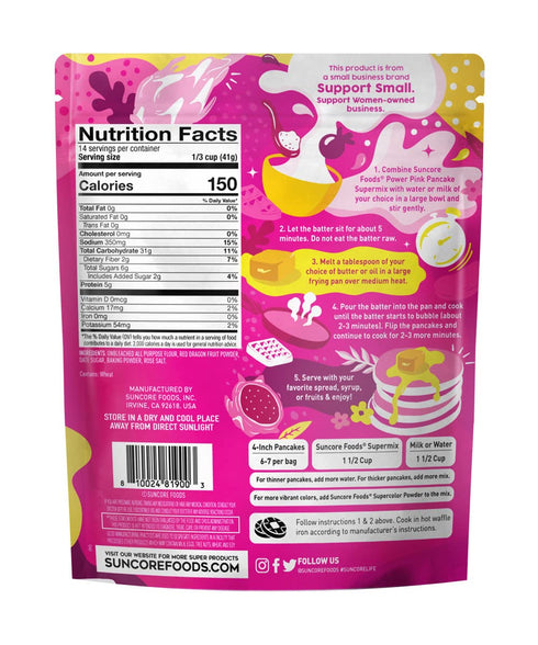 20oz (1 Pack) Suncore Foods Power Pink Pitaya Pancake & Waffle Mix, Non-GMO
