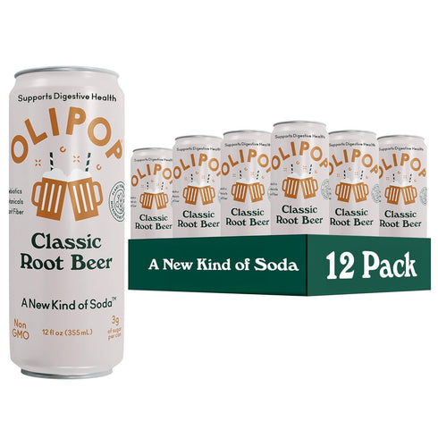 OLIPOP Prebiotic Soda Pop, Classic Root Beer, Pantry Pack Packed with Prebiotics,