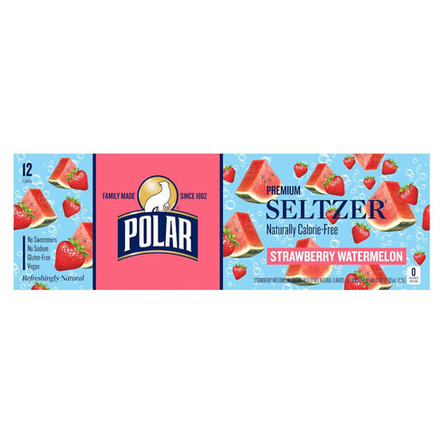 12oz 12 pack Polar Seltzer Water Strawberry Watermelon Can