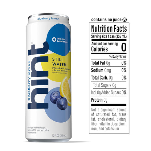 12 Oz (Pack 24) Hint Fruit-Infused Canned Water, Blueberry Lemon - Purified Flavored Water with Zero Calories, Natural