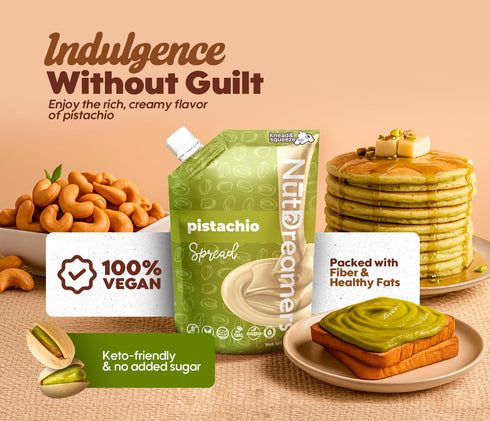 10 oz Nut Dreamers Pistachio Spread Vegan Keto Gluten Free Sugar Free Nut Butter Snack Pouch with Pistachios & Cashews
