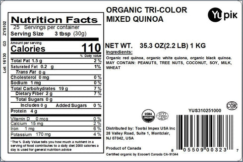 2.2 lb (35.2 oz), Yupik Organic Tri-Color Quinoa, Non-GMO, Gluten-Free, Kosher, Raw Seeds, White, Red & Black Quinoa