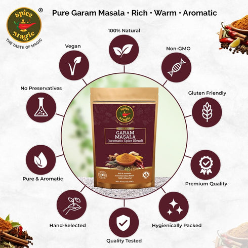 3.5 oz (100 Spice Magic Garam Masala Powder g) | Premium Indian Spice Blend | All-Natural, Salt-Free, Vegan & Non-GMO