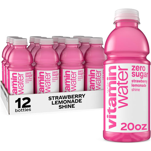 vitaminwater Shine Strawberry Lemonade Zero Sugar, Flavored Water Beverage, 20 fl oz