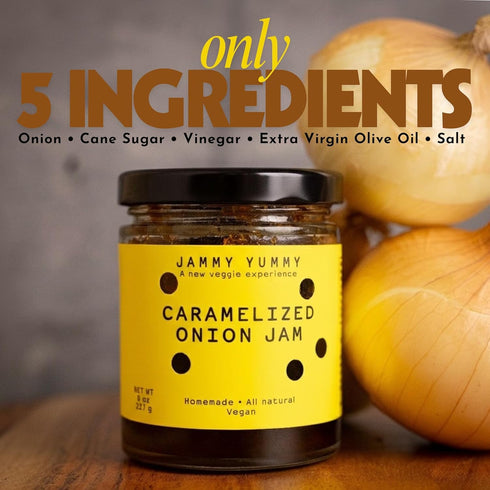 Jammy Yummy 8 (Pack 2) Onion Jam - Handmade, Simple Ingredients, No Additives, Vegan, Gluten-Free - Ounce Jar