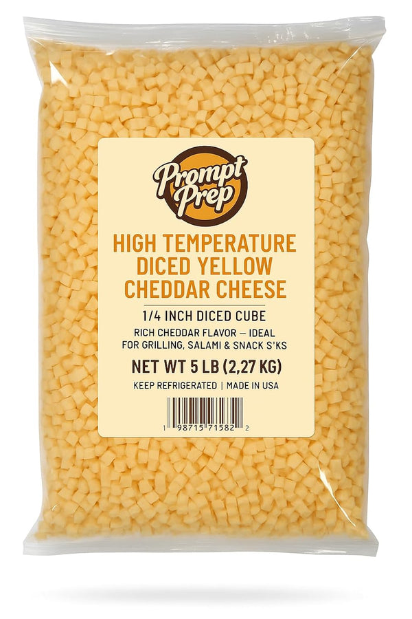 Prompt Prep High Temperature Diced Yellow Cheddar Cheese, 5 lb. Bag, 1/4