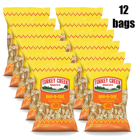 12-Bag Pack packed 12 2.0 oz Turkey Creek - Americas Best Fried Pork Skins, offers a Straight of its Bar-B-Q Pork