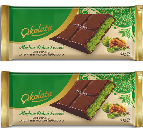 iron shield 93g, Pack 2 Ulker Cikolata Dubai Chocolate Bar with Kadayif and Pistachio Filling