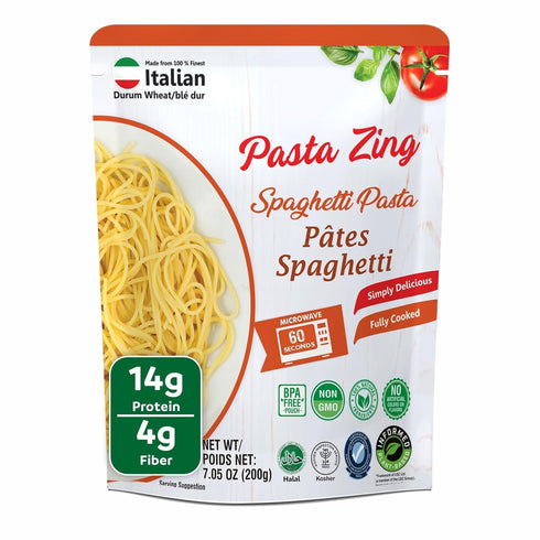 1 100% 7.05 oz (Pack 7) Pasta Zing Spaghetti Pasta Fully Cooked, Ready in Minute, Microwaveable Meal, Made with Italian