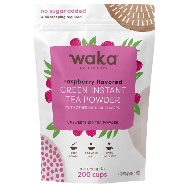 Waka Instant Green Tea Mix, Raspberry Flavored - 100% Tea Leaves, No