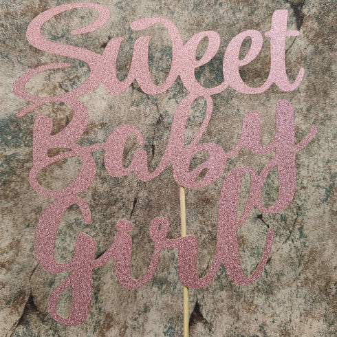 Sweet Baby Girl Cake Topper, Rose Gold Glitter for Newborn Gender Reveal, Baby One Month, 1st Birthday Party Supplies