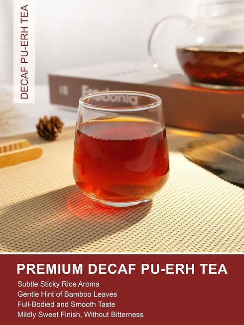 16oz TeeLux Decaf Pu erh Tea Loose Leaf, Naturally Aged Yunnan Decaffeinated Ripe Pu erh Tea, Smooth & Mellow Flavor