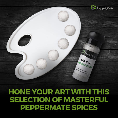 PepperMate Sea Salt Seasoning With Grinder- Blend In Glass Grinder Container For Freshness- Gourmet Sea Salt Spices