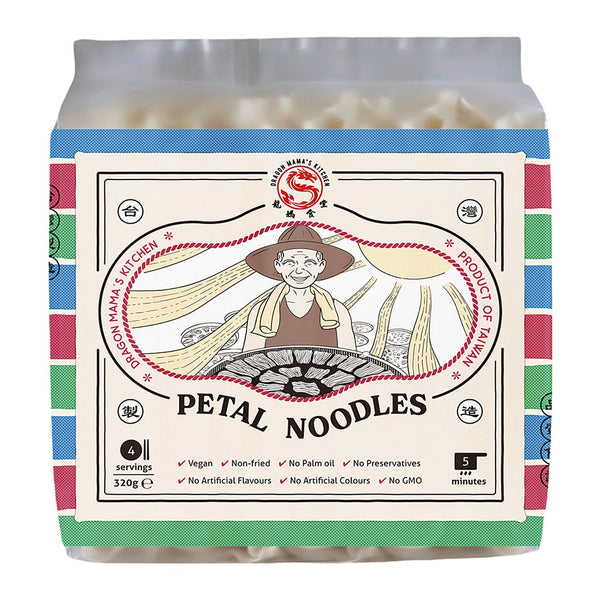 DRAGON MAMA'S KITCHEN Taiwanese Petal Noodles - 320g | Vegan Non-fried No