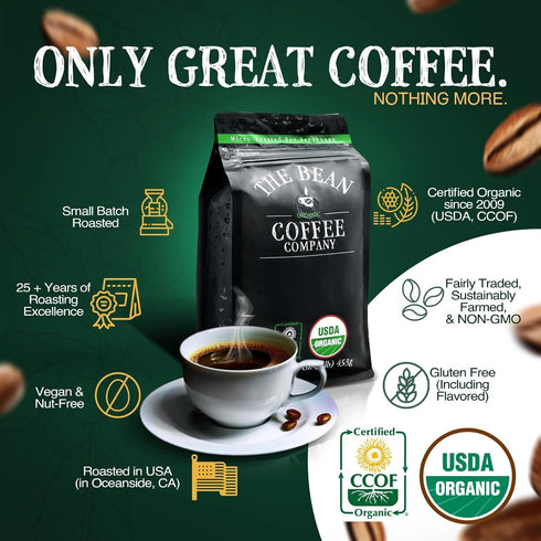 16-Ounce The Bean Organic Coffee Company Le Bean, Dark French Roast, Whole Coffee, Bag
