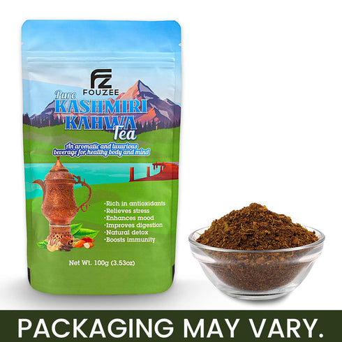 Immunity 3.53oz, 100g FOUZEE Pure Kashmiri Kahwa Loose Leaf Tea Herbal Green Tea Leaves w/Almonds, Saffron, Cinnamon