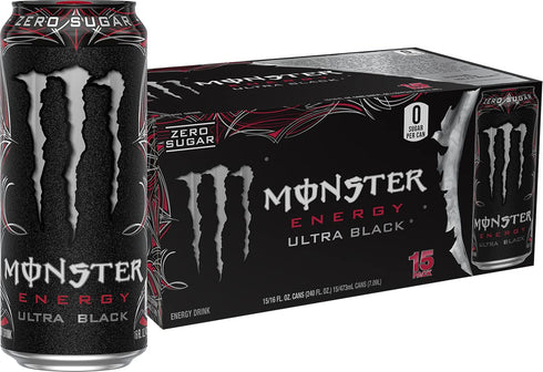 Monster Energy Ultra Black, Sugar Free Energy Drink, 16 Ounce | Pack