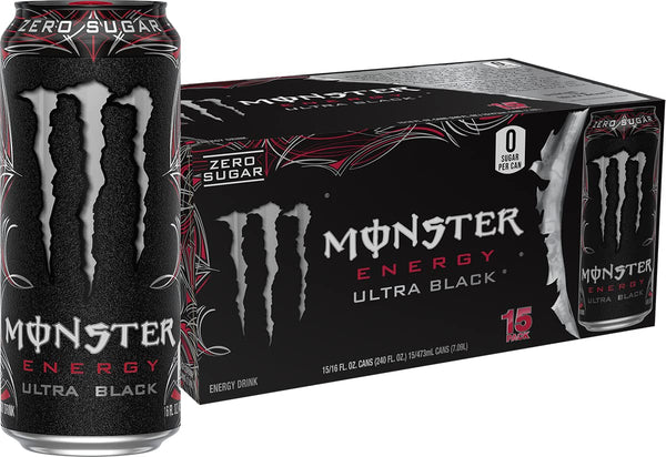 Monster Energy Ultra Black, Sugar Free Energy Drink, 16 Ounce | Pack